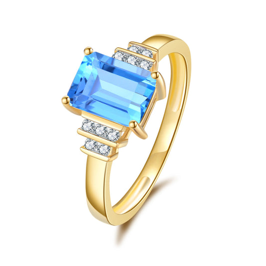 9ct Yellow Gold Blue Topaz & Diamond Ring