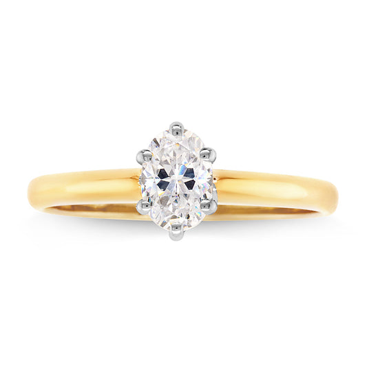 9ct Yellow & 9ct White Gold Oval Solitaire Diamond Engagement Ring