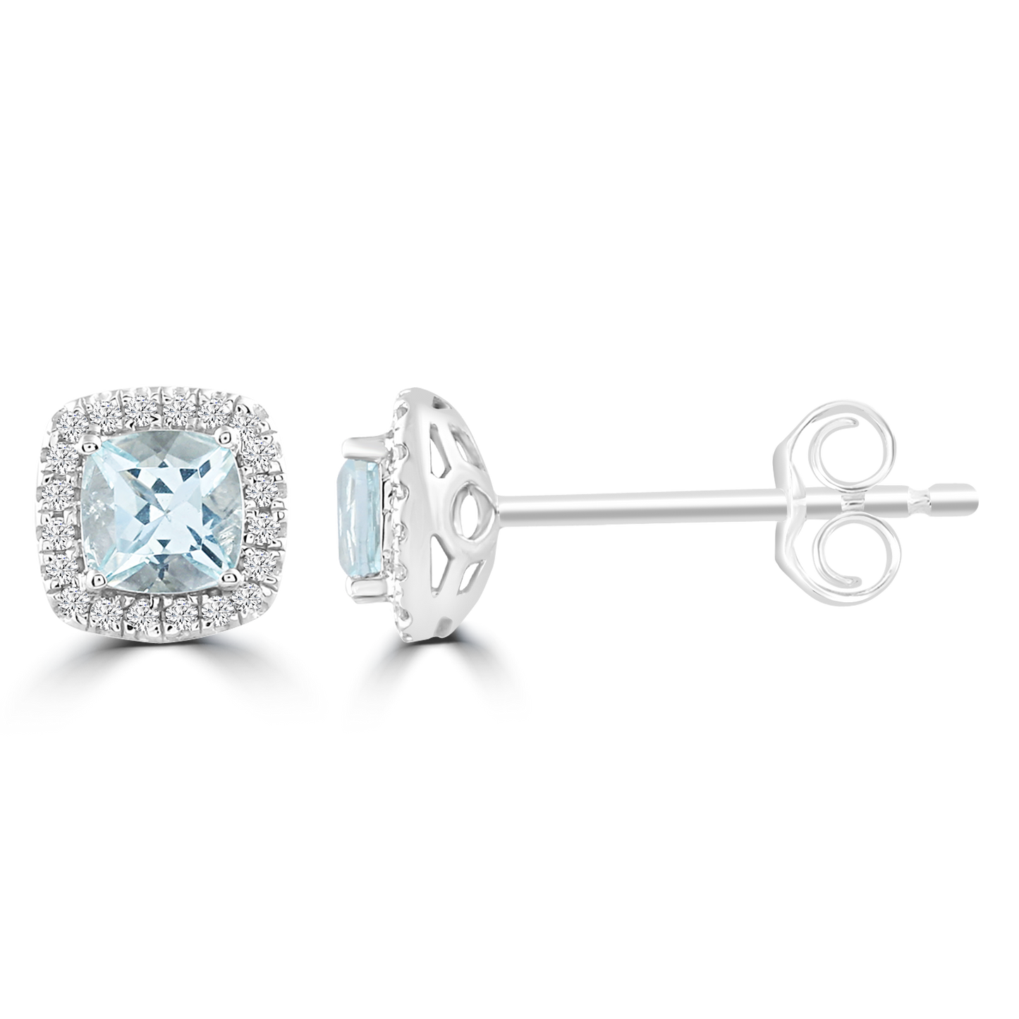 Aquamarine Earrings with 0.09ct Diamonds in 9ct White Gold