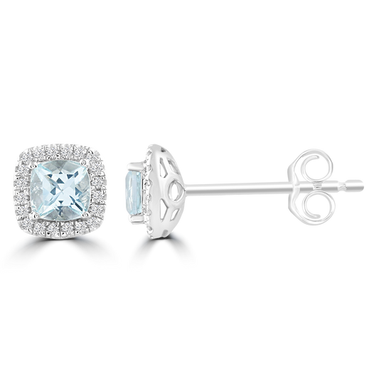 Aquamarine Earrings with 0.09ct Diamonds in 9ct White Gold