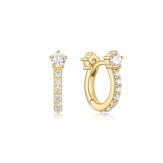 Gold Sparkling Pave Huggie Hoop Earrings