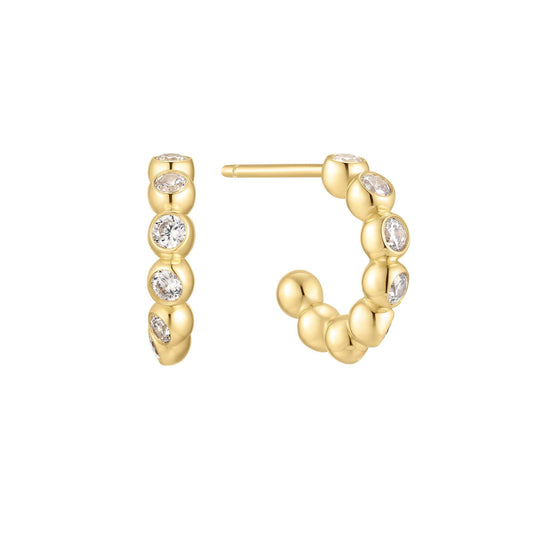 Gold Bezel Beaded Huggie Hoop Earrings