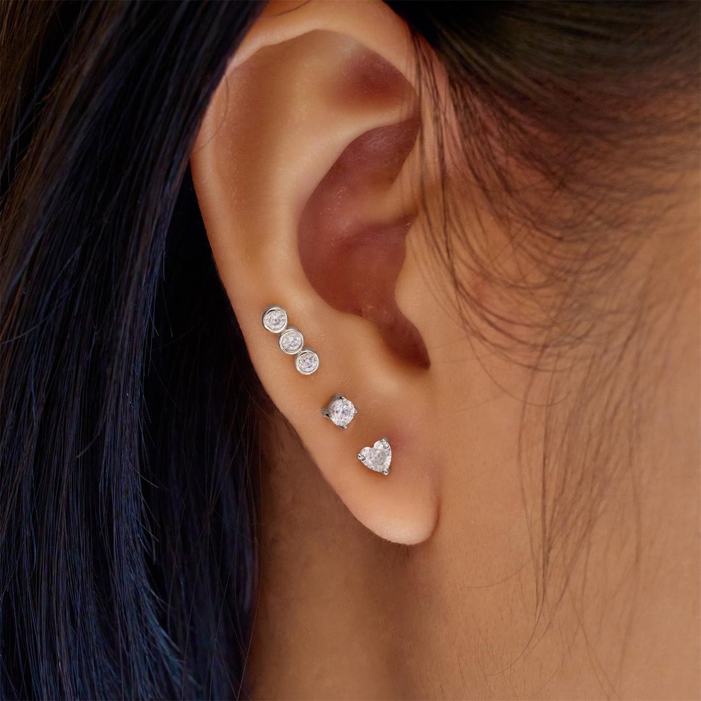 Ania Haie Silver Triple Stone Bezel Barbell Single Earring