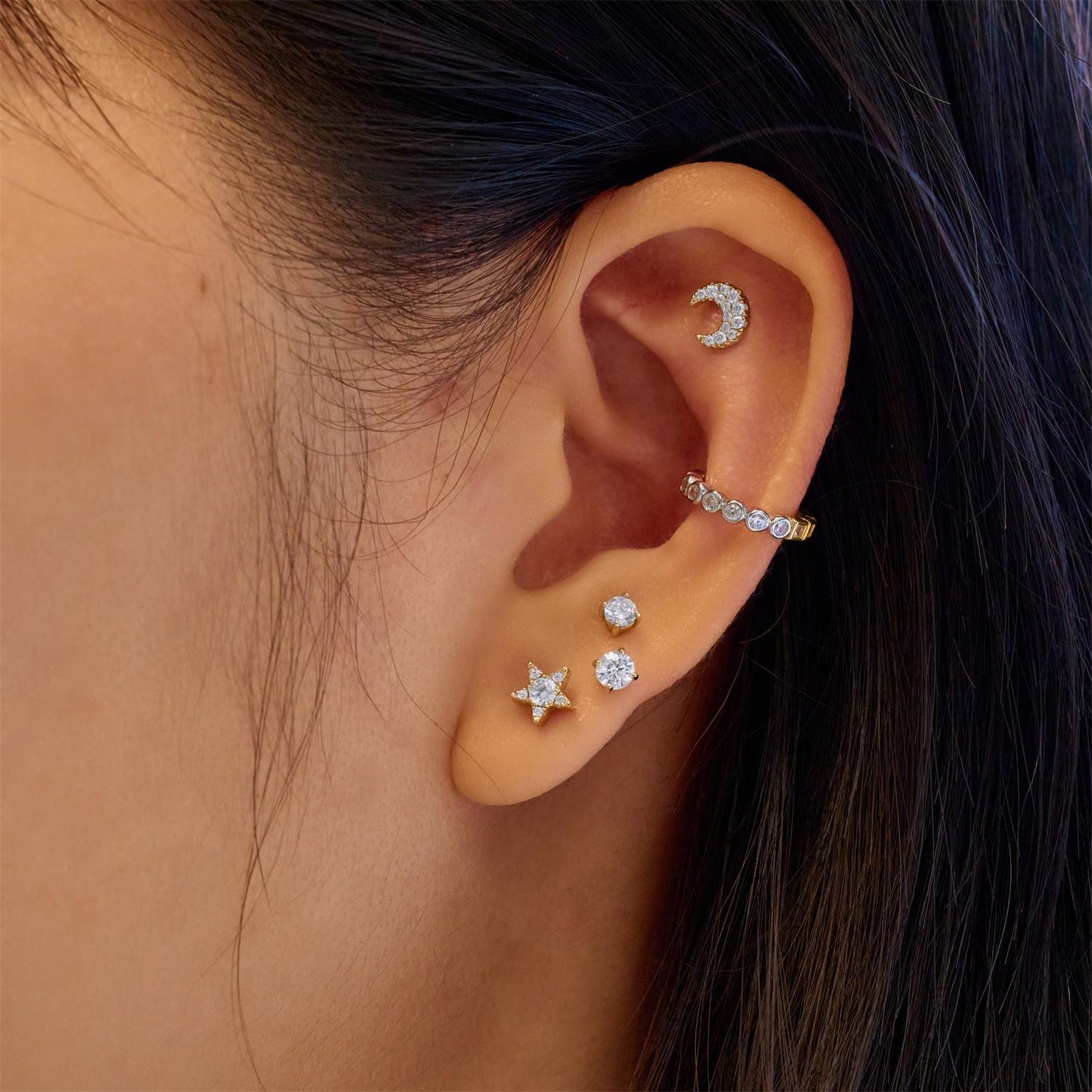 Ania Haie Gold Pave Crescent Moon Barbell Single Earring