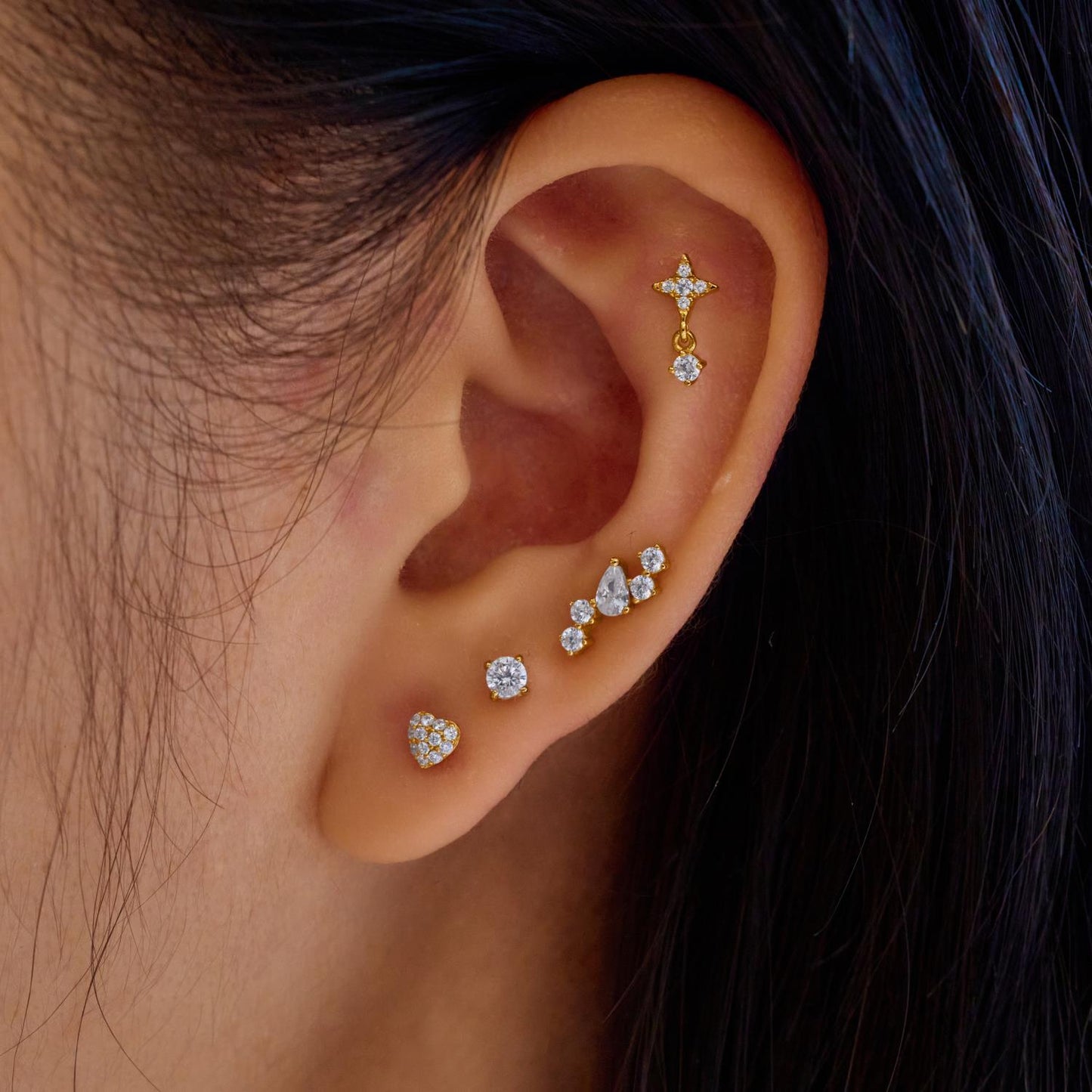 Ania Haie Gold Pave Heart Barbell Single Earring