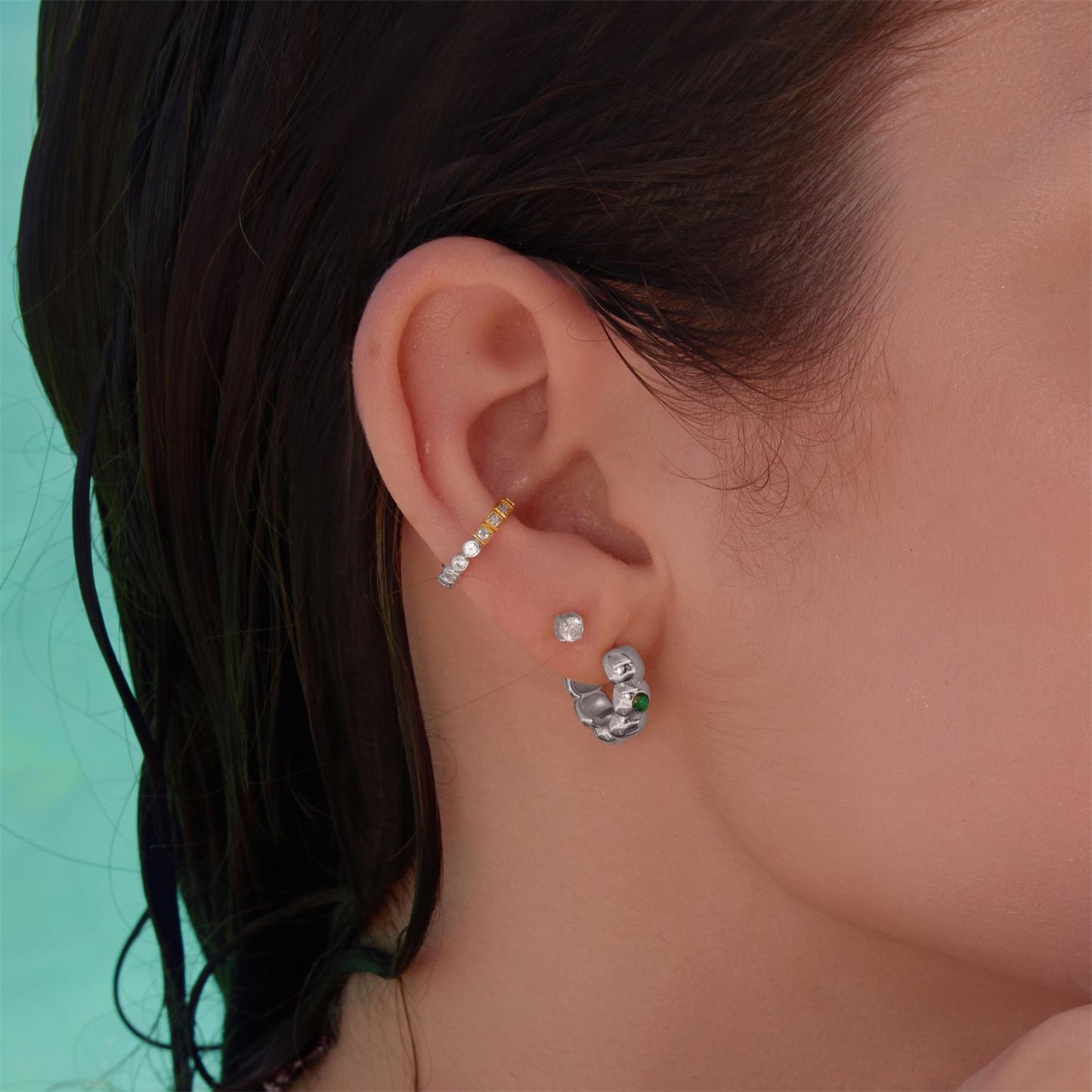 Ania Haie Silver Reversible Puffy Huggie Hoop Earrings