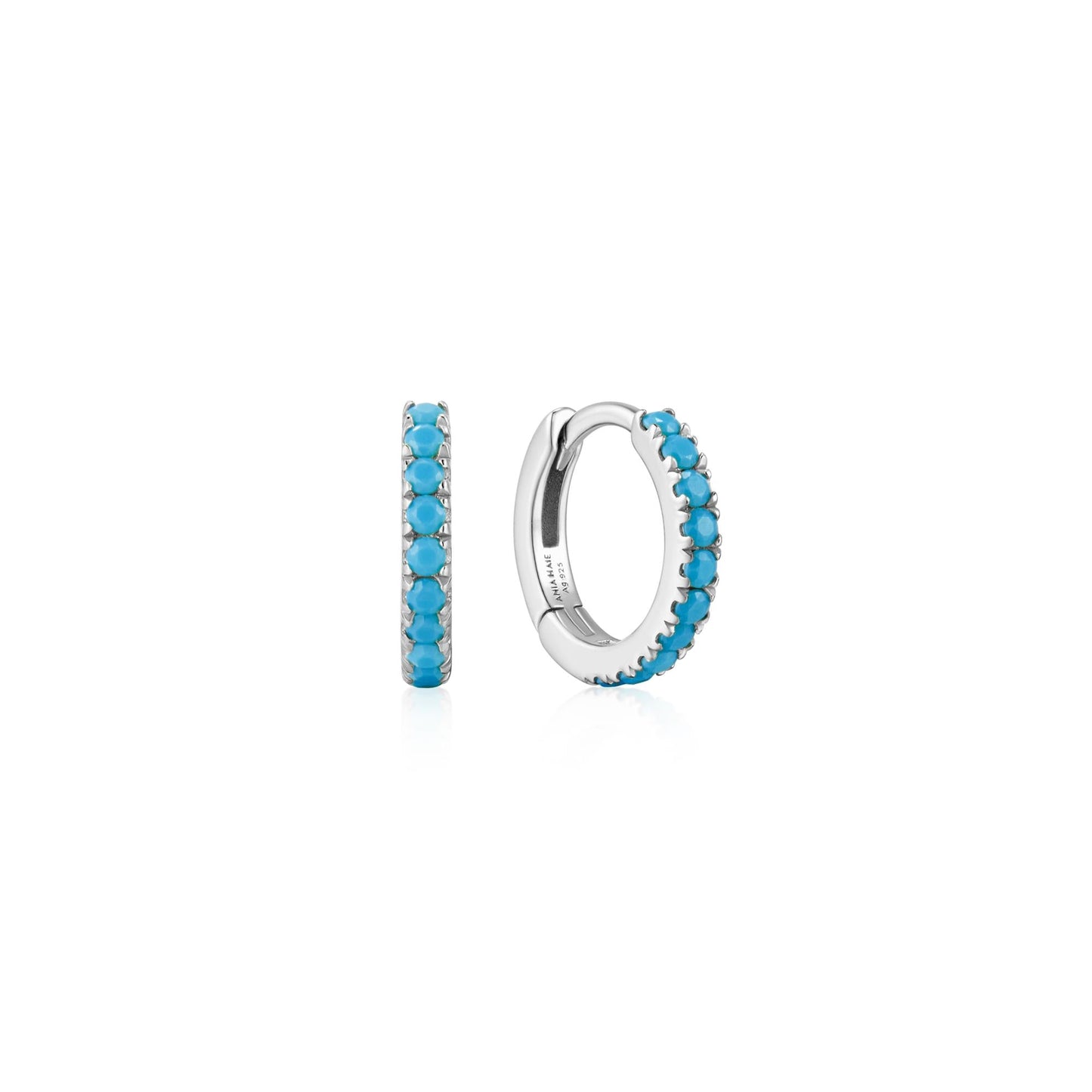 Ania Haie Silver Aqua Blue Row Huggie Hoop Earrings