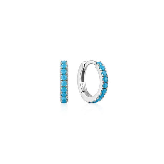 Ania Haie Silver Aqua Blue Row Huggie Hoop Earrings