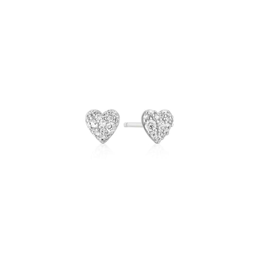 Ania Haie Silver Pave Heart Stud Earrings