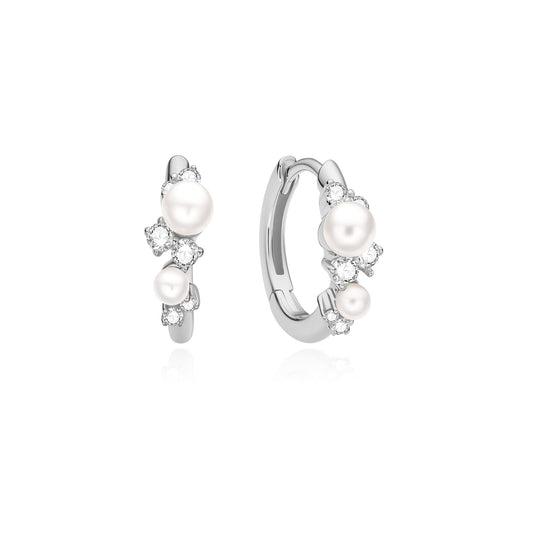 Ania Haie Silver Shell Pearl Cluster Huggie Hoop Earrings