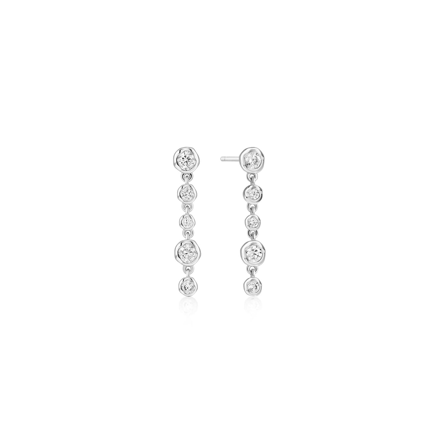 Ania Haie Silver Molten Cascade Bezel-Set Drop Stud Earrings