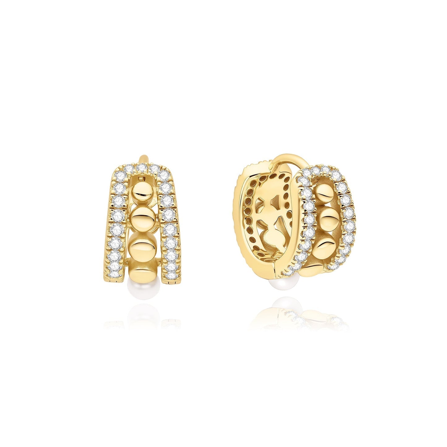 Ania Haie Gold Sparkling Shell Pearl Row Huggie Hoop Earrings