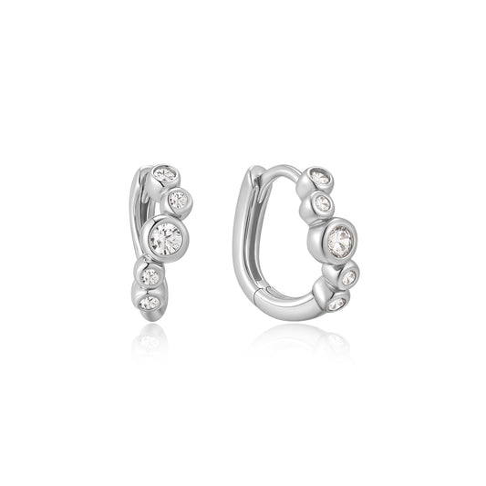 Ania Haie Silver Small Sparkling Tide Huggie Hoop Earrings
