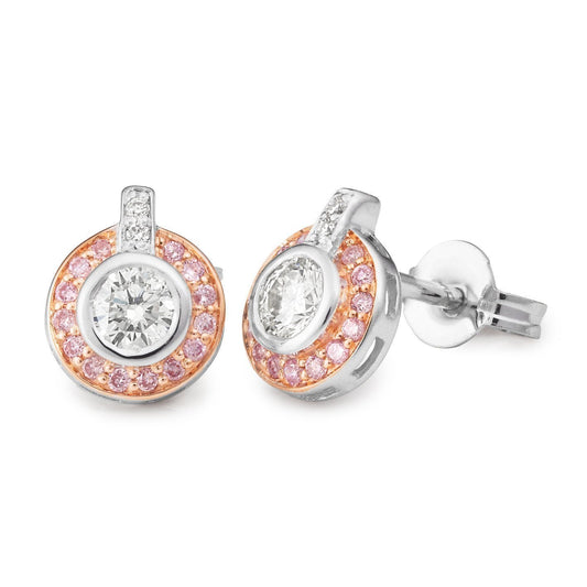 18ct 2-Tone Pink Caviar Diamond Stud Earrings