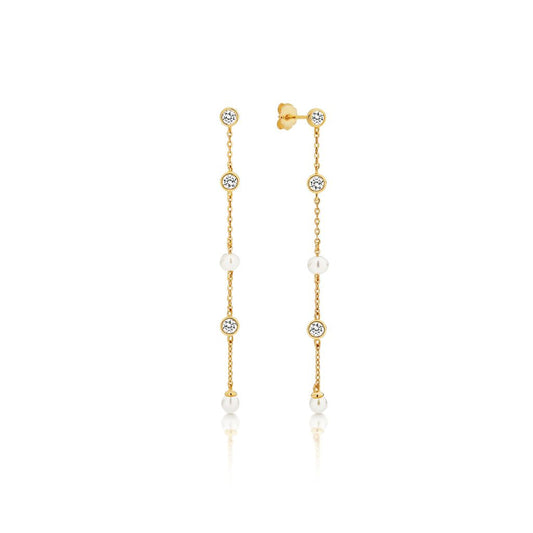 9ct gold earrings with freshwater pearls and cubic zirconia