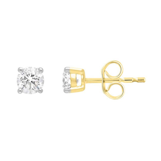 9ct Yellow Gold 0.50ct Diamond Claw Stud Earrings