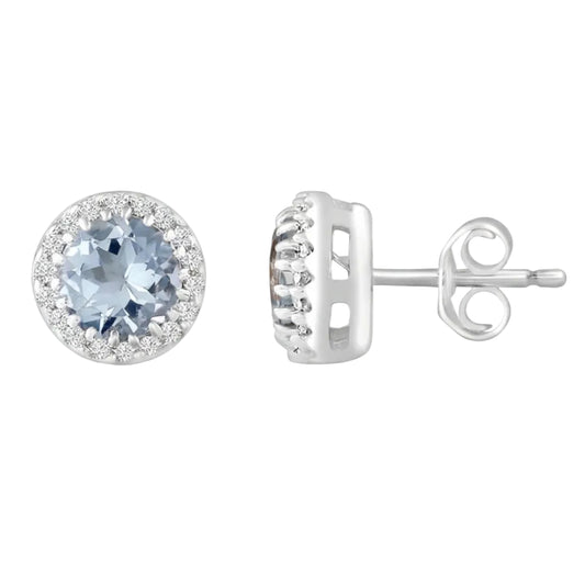 Aquamarine Stud Earrings with 0.05ct Diamond in 9ct White Gold