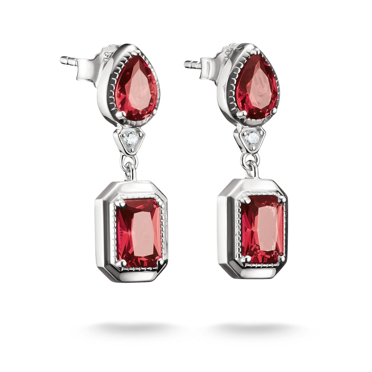 THOMAS SABO Stud Earrings with Red Octagon Stones Silver