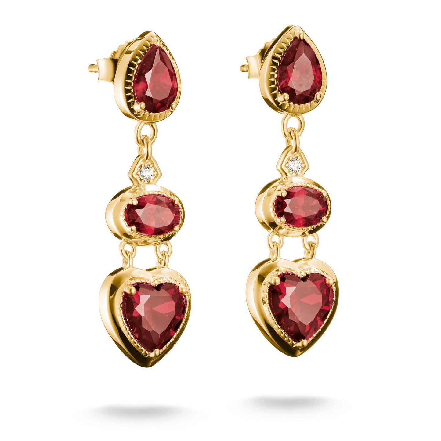 THOMAS SABO Drop Earrings with Red Heart Stones Gold