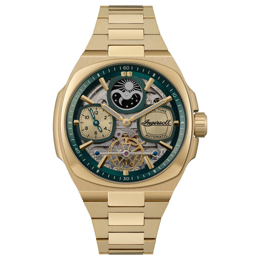 Ingersoll The Spirit 46mm Skeleton Dial Black Gold Strap Watch