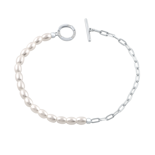 Georgini Alchemy Paperclip Pearl Fob Bracelet Silver