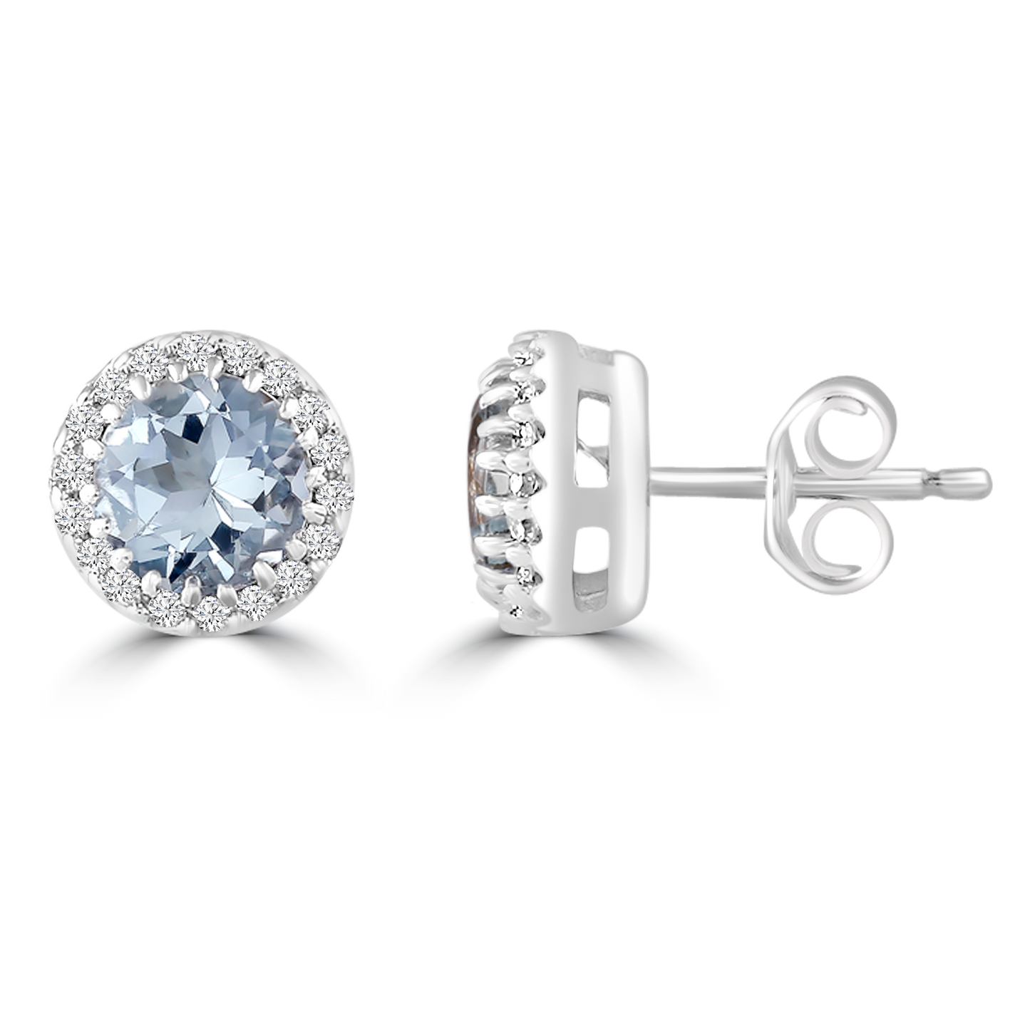 Aquamarine Stud Earrings with 0.05ct Diamond in 9ct White Gold