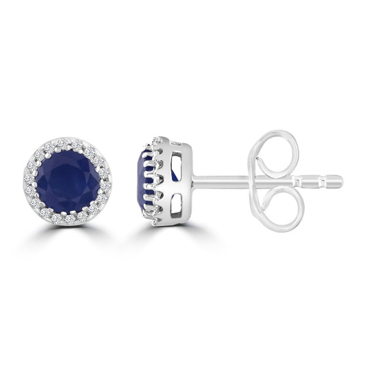 Sapphire Earrings with 0.05ct Diamonds in 9ct White Gold