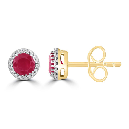 Ruby Earrings with 0.05ct Diamonds in 9ct Yellow Gold