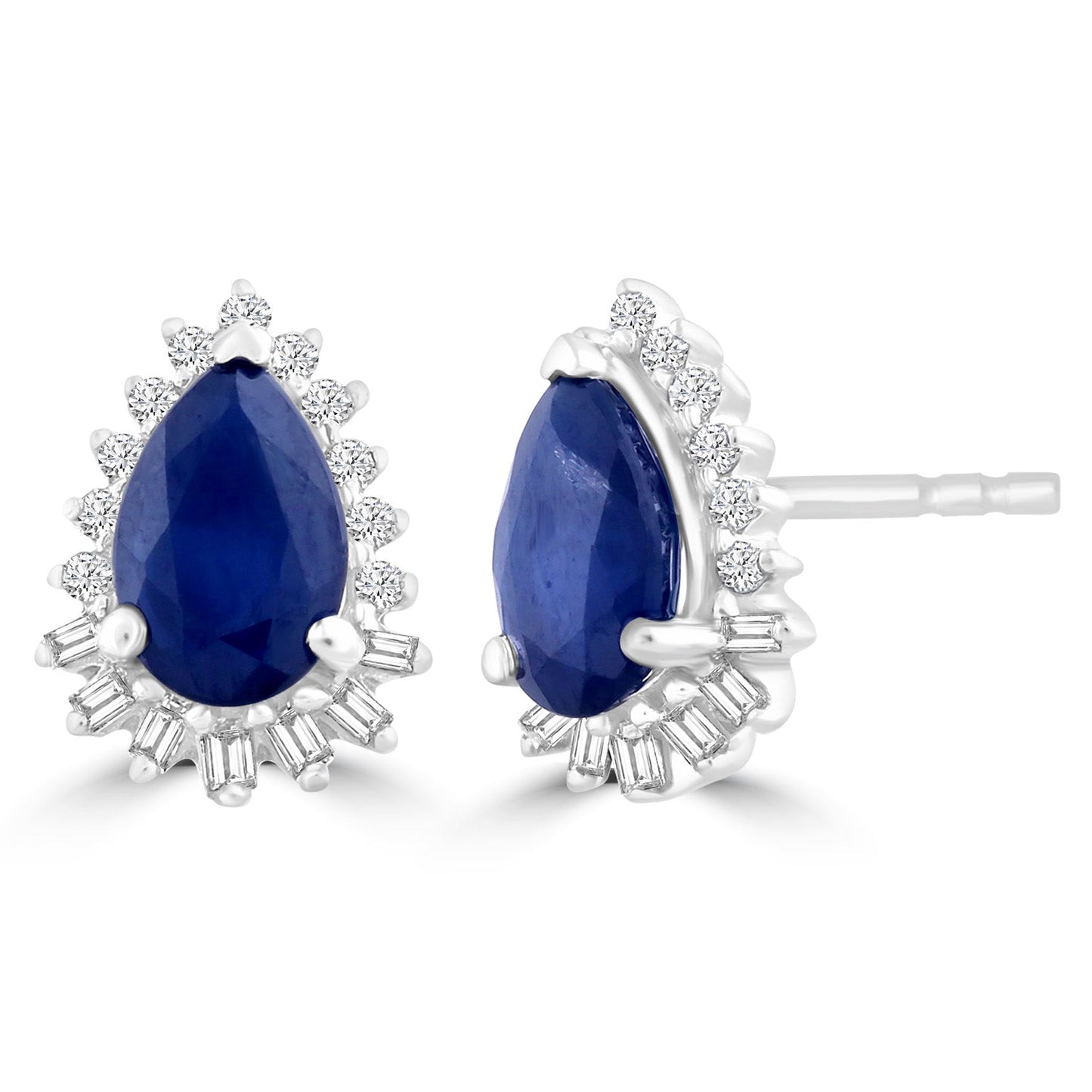 Sapphire Pear Earrings with 0.12ct Diamonds in 9ct White Gold