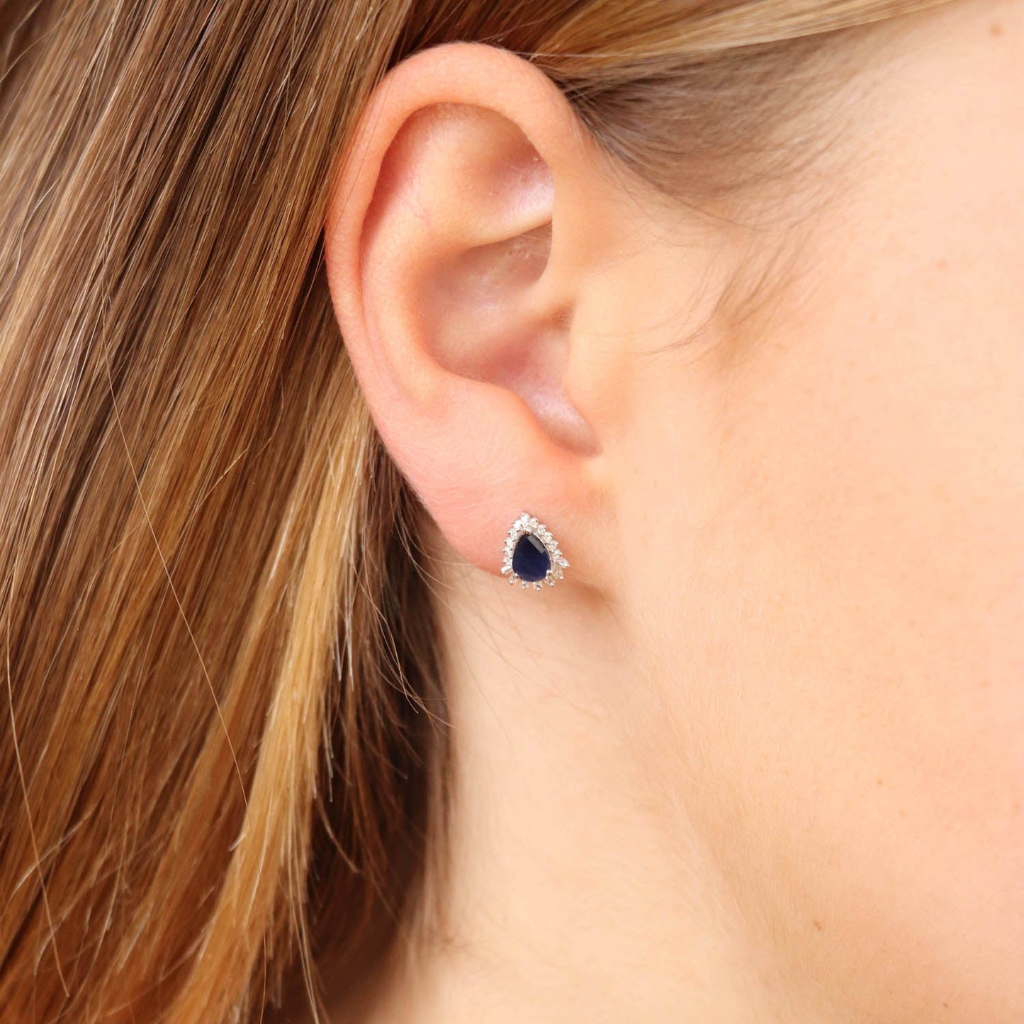Sapphire Pear Earrings with 0.12ct Diamonds in 9ct White Gold