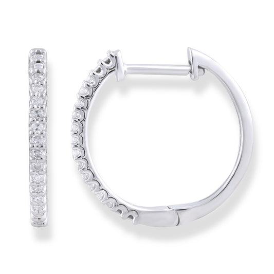 Hoop Earrings with 0.10ct Diamond in 9ct White Gold