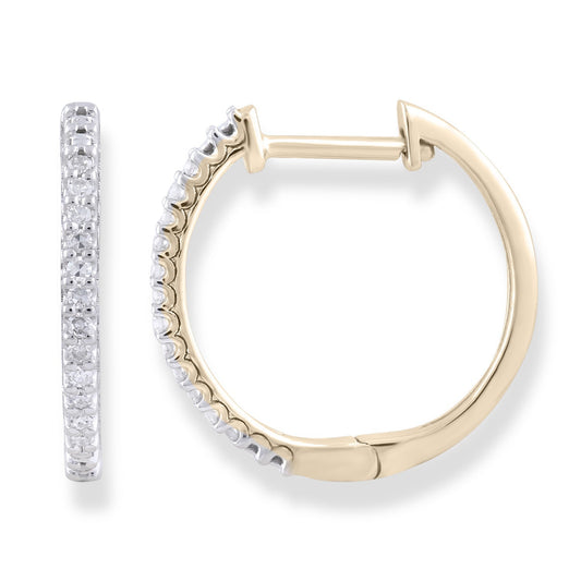Hoop Earrings with 0.10ct Diamonds in 9ct Yellow Gold