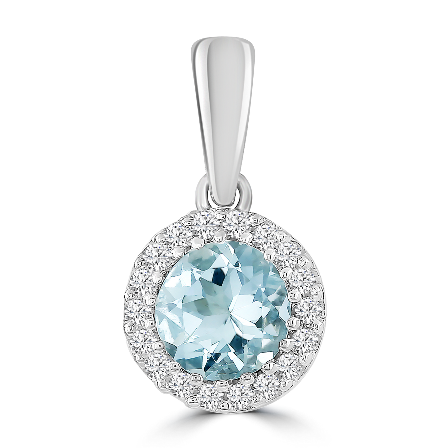 Aquamarine Pendant with 0.03ct Diamonds in 9ct White Gold
