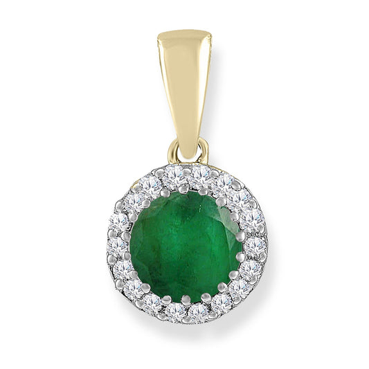 Emerald Pendants with 0.03ct Diamonds in 9ct Yellow Gold