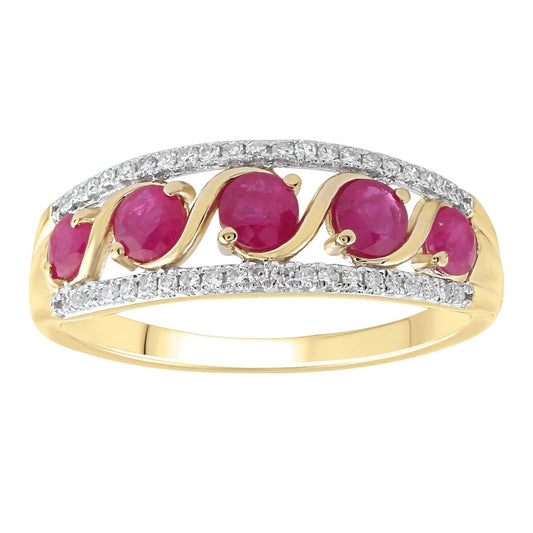 Ruby Ring with 0.15ct Diamonds in 9ct Yellow Gold