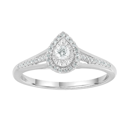 Pear Ring with 0.20ct Diamonds in 9ct White Gold