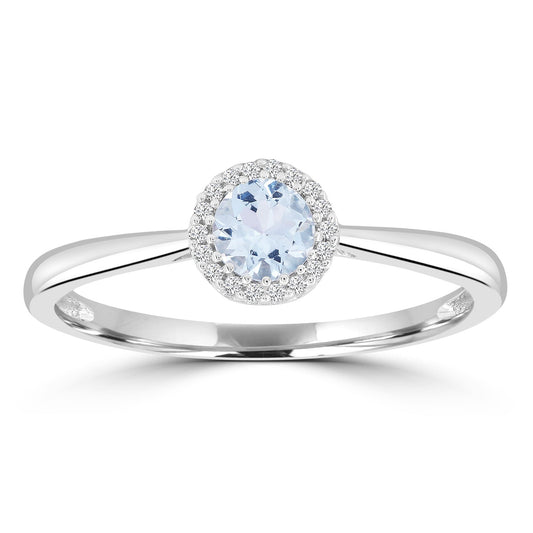 Aquamarine Ring with 0.05ct Diamonds in 9ct White Gold