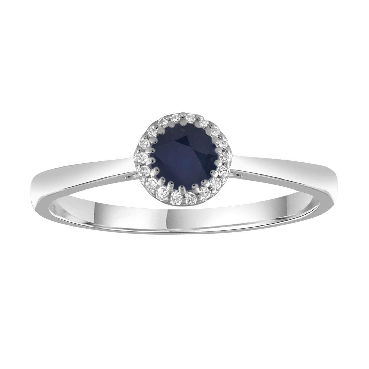 Diamond Sapphire Ring with 0.05ct Diamonds in 9ct White Gold