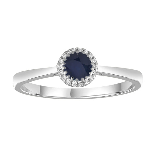 Diamond Sapphire Ring with 0.05ct Diamonds in 9ct White Gold