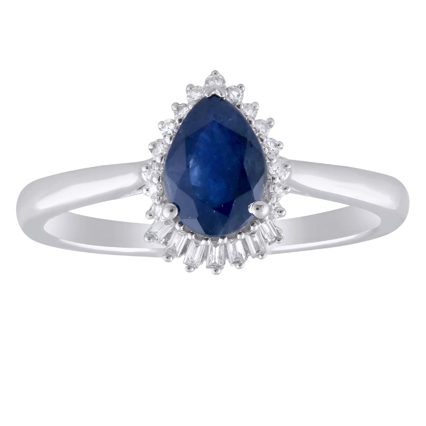 Pear Sapphire Ring with 0.08ct Diamonds in 9ct White Gold