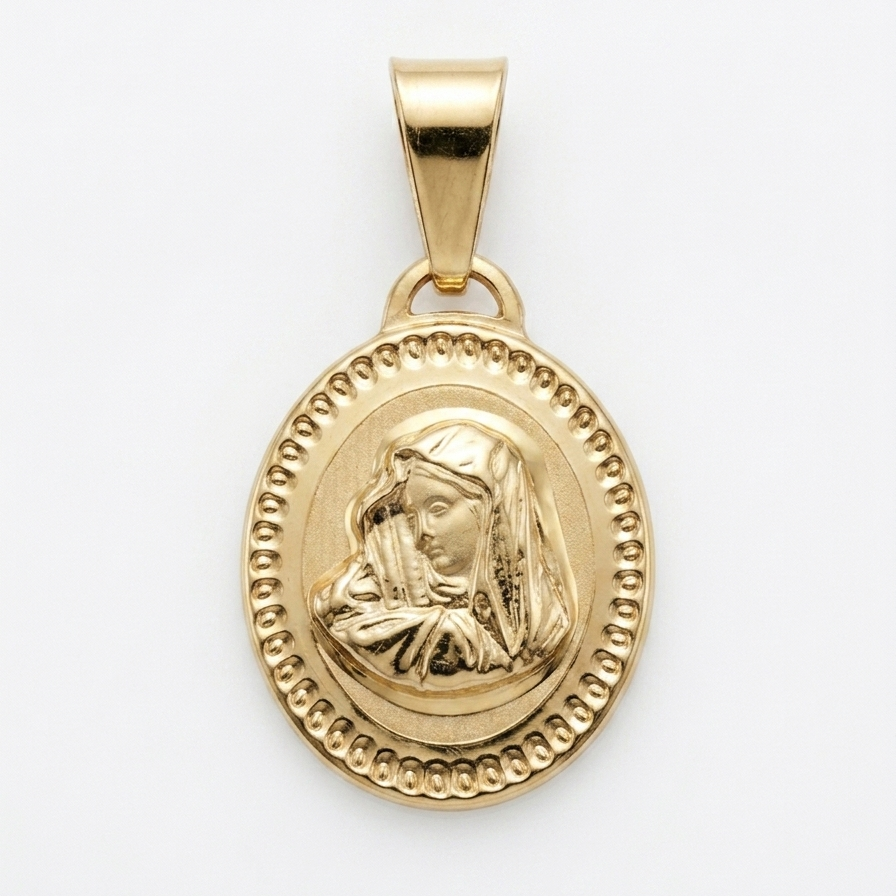 18ct Yellow Gold Mary Religious Medal
