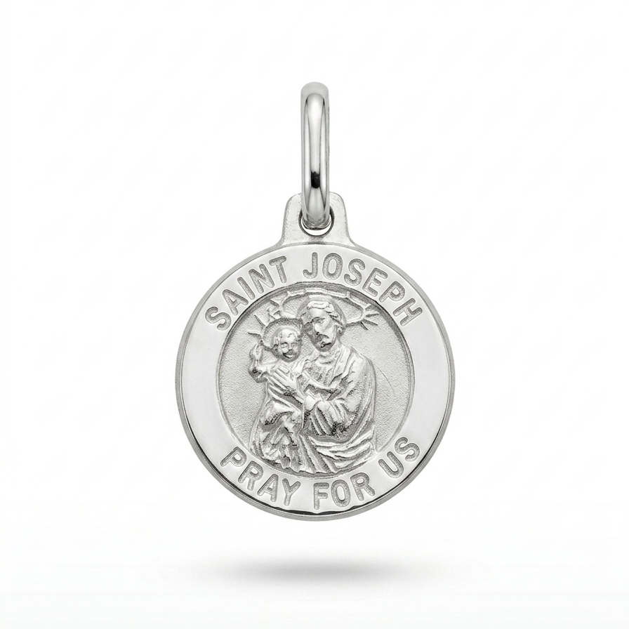 18ct White Gold St Joseph Medal