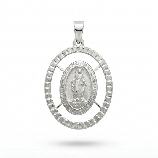 18ct White Gold Miraculous Medal Pendant