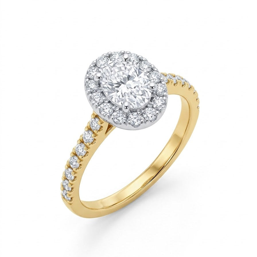 18ct Gold Two-Tone Oval Natural Diamond Engagement Ring