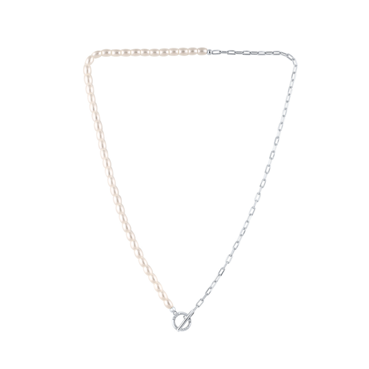 Georgini Alchemy Paperclip Pearl Fob Necklace Silver