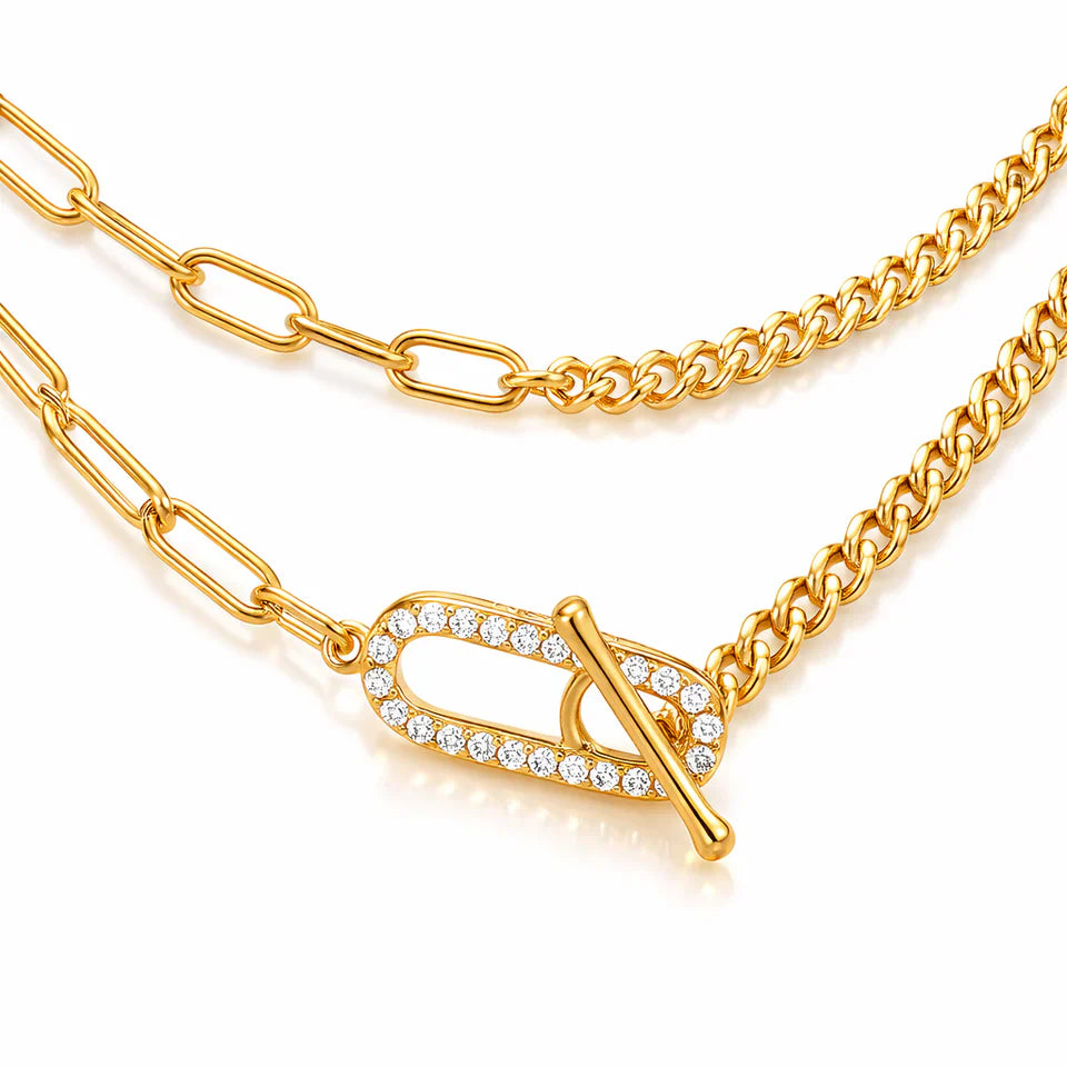 Georgini Alchemy Paperclip Curb Fob Necklace Gold