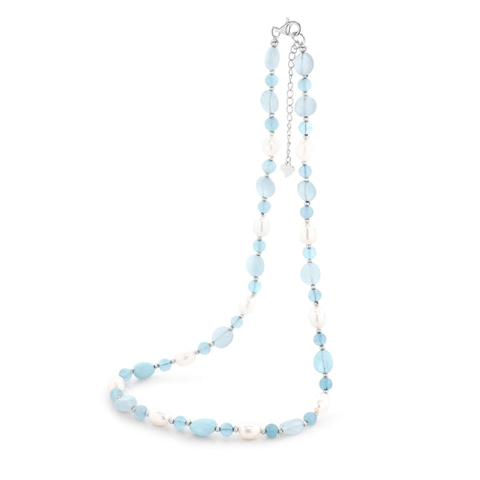 Sterling silver Yvonne Aquamarine and Pearl Necklace