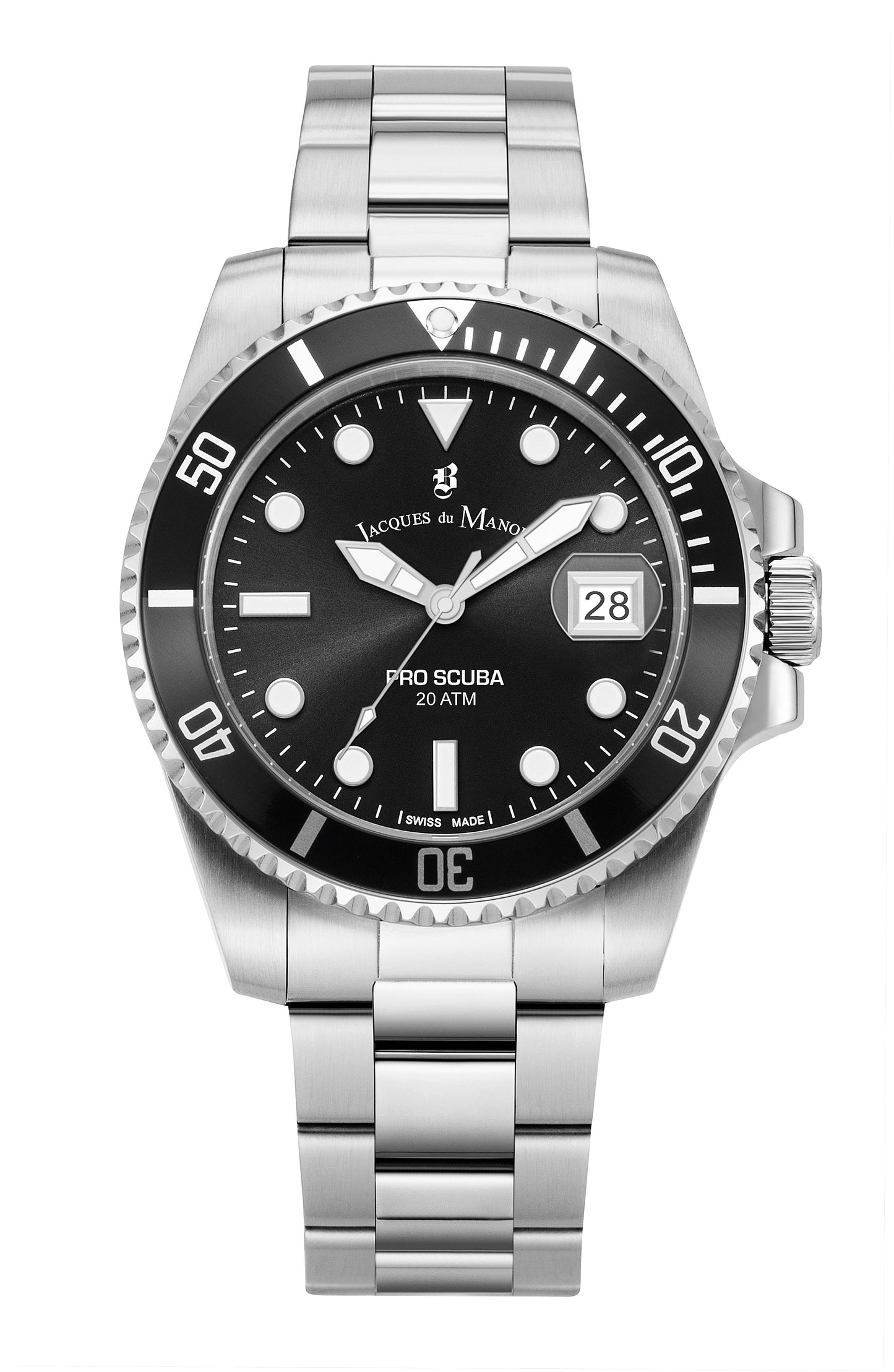 Jacques du Manoir Swiss-Made Pro Scuba 43 Stainless Steel and Black Watch