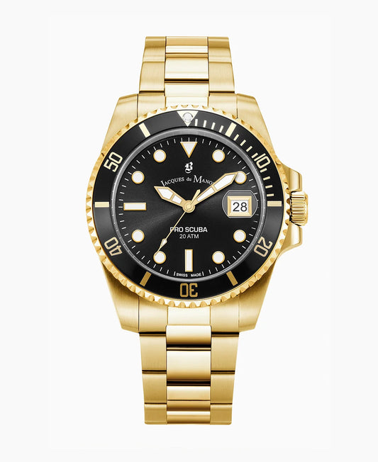 Jacques Du Manoir Swiss-Made Pro Scuba 43 Gold and Black Watch