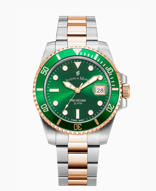 Jacques Du Manoir Swiss-Made Pro Scuba 43 Two Tone Green Watch